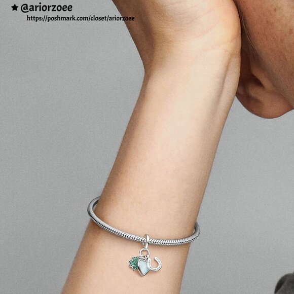 Pandora Four Leaf Clover, Heart and Horseshoe Triple Dangle Charm - Picture 2 of 2